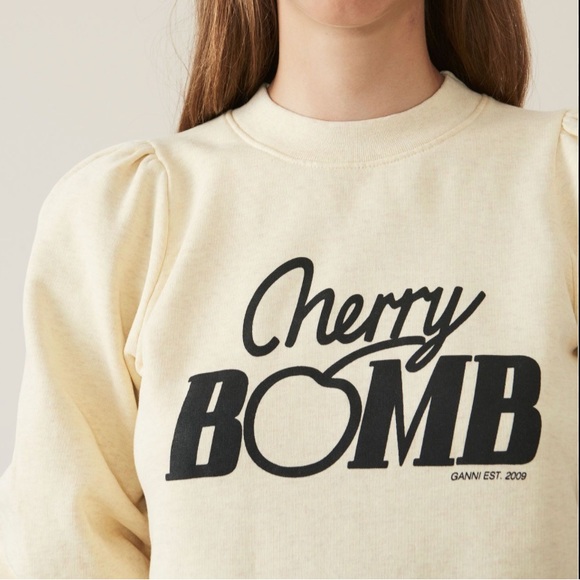 GANNI 🇬🇧 L OR M sweatshirt LOTT ISOLI 🍒cherry bomb XL runs snug ruffle sleeve - Picture 2 of 4